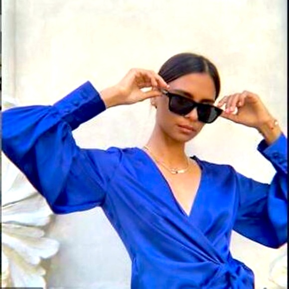 Zara Tops - Zara long sleeve sateen wrap tie blouse